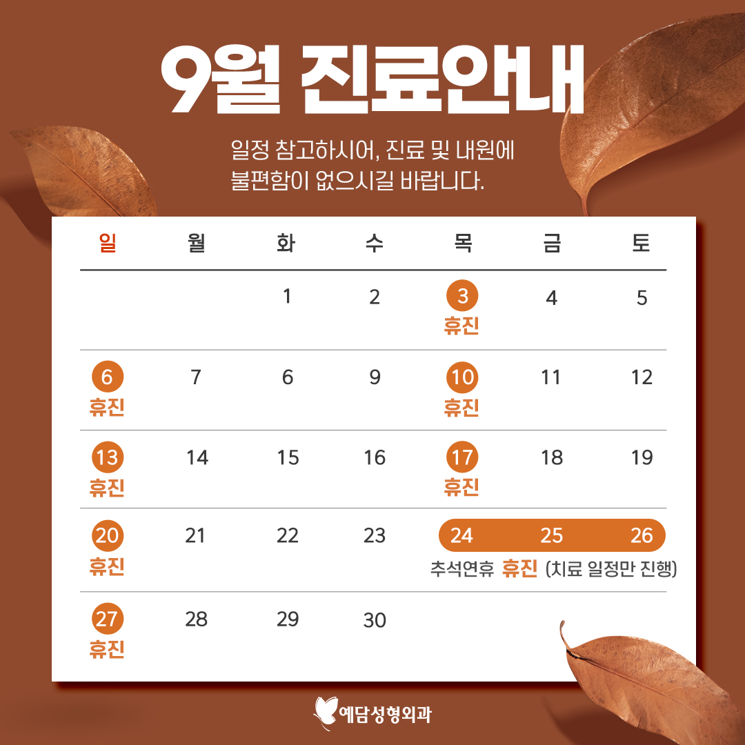 9월 휴진 일정